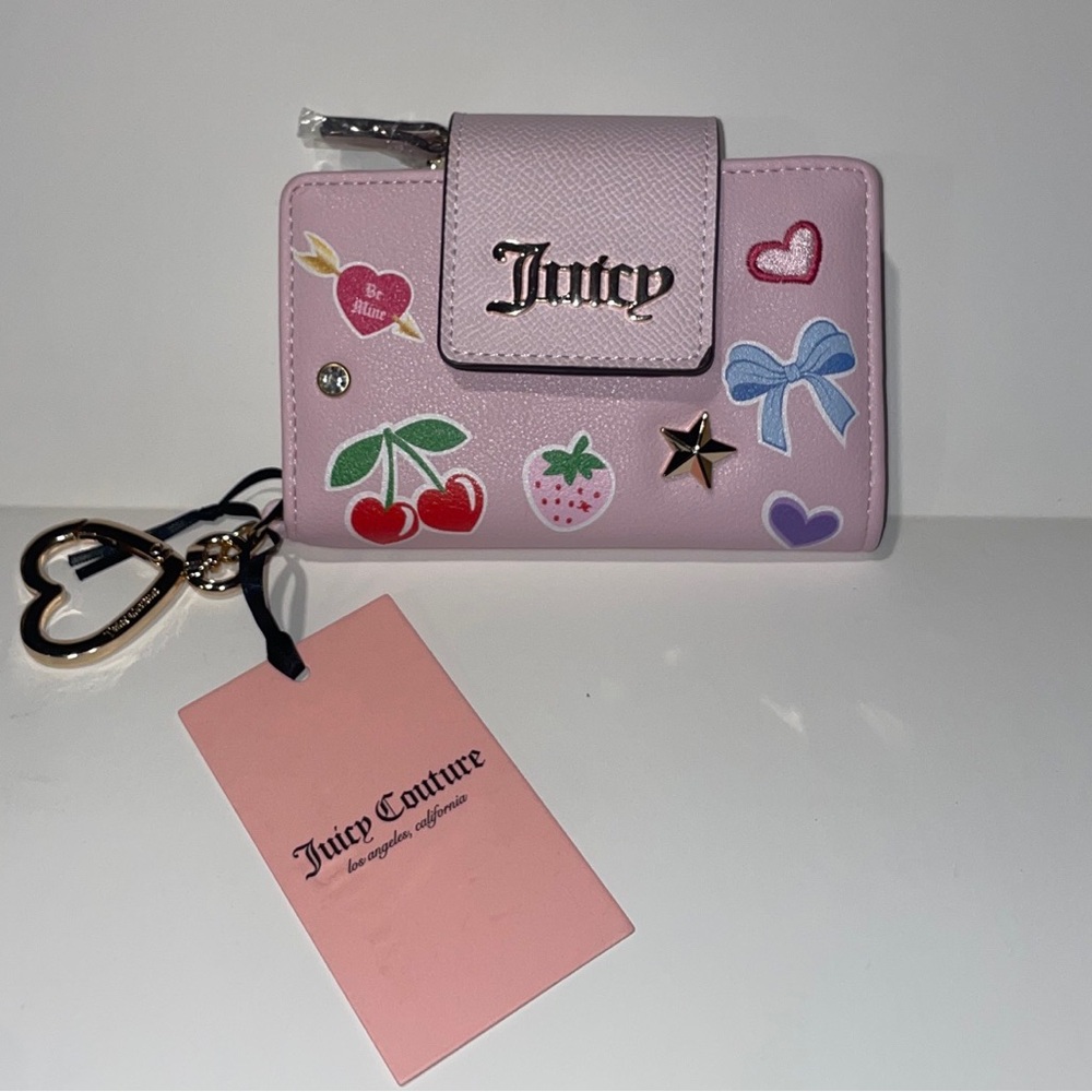 Juicy Couture y2k Pink All Things Juicy Faux Patent Leather Tab Card Wallet New